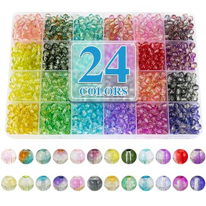 XSEINO 24 Colors 1200PCS Transparent Gradient Glass Beads Kit - color: Gradient Series