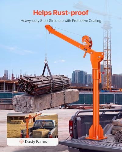 VEVOR Truck Crane, 1100 lbs Manual Pickup Truck Crane with Hand Winch, 360° Rotating Telescopic Boom, Premium Galvanized Steel, Foldable Pickup Bed Jib for Machine Lumber Attic Heavy Load Lifting