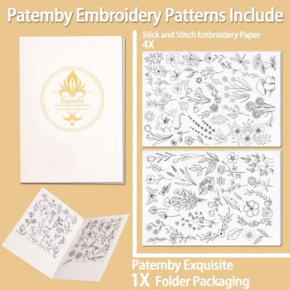 Patemby Embroidery Pattern Water Soluble Embroidery Stabilizers, Stick and Stitch Embroidery Paper Wash Away with Pre-Printed Pattern Designs Stencils Transfers for Hand Sewing Lover Beginner - color: Floral, Pack of 2