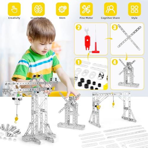 BESTYMXY Building Toys Model Set 273PCS - Tower Crane, Frame Crane & Windmill 3 in 1 Metal Kit, DIY Building STEM Projects, Educational Assembly Metal Toys