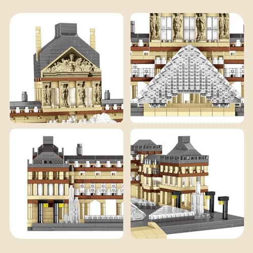 PQKIE Architecture Louvre Collection Micro Mini Building Set,3377Pcs Famous Landmarks Model Building Toy,STEM Creative Office or Home Decor Bricks Kits,Christmas Birthday Gift for Adults Teens Kids 6+