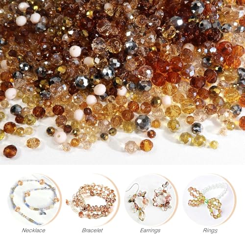 1000 Pcs Rondelle Faceted Glass Beads Crystal Glass Beads for Jewelry Making 4/6/8mm Faceted Briolette Rondelle Bead with Container for Earrings,Necklaces,DIY Beading Projects (Brown) - color: brown