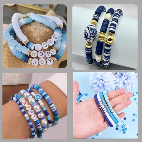 4000pcs Light Blue Clay Beads,6mm Heishi Bead Polymer Flat Round Disc Bulk Beads for Jewelry Making,DIY Friendship Bracelet and Necklace Craft - color: Light Blue