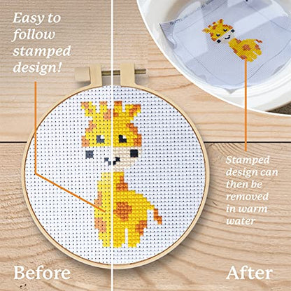 Kraftex Floral Stamped Cross Stitch Kits for Beginners - 3 Pack. DIY Embroidery Needlepoint Patterns for Adults. Easy Cross Stitch Kits for Beginners (Zoo Creatures) - style: Zoo Animals