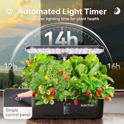 SUNCOZE Hydroponics Growing System, 12 Pods, 12.4 in Adjustable Height - color: Black