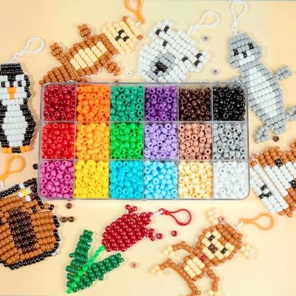 Pony Beads for Crafts, Keychain Making Kit Bead Pets DIY Crafts Jewelry Making Kit for Bracelets Bag Charm Necklaces Key Chains - color: rainbow color pony beads