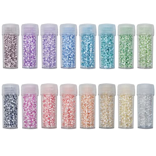INSPIRELLE Uniform 80 Gram 12/0 (2mm) Cylinder Glass Seed Beads - color: 16x Opaque AB Pastel Colors