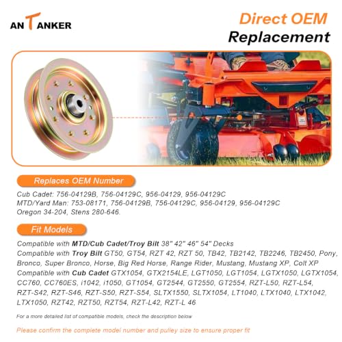 Flat Idler Pulley 753-08171 956-04129 for Cub Cadet Parts RZT 50 Mower Deck Drive Pulleys Troy Bilt LTX1050 GT54 RZT42, Fits 38" 42" 50" 54" Riding Lawn Tractor Replacement - color: 1 PCS