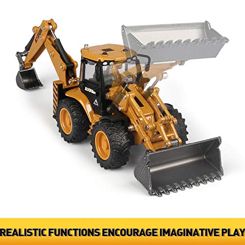 duturpo 1/50 Scale Metal Diecast Backhoe Loader Toy, Metal Play Construction Vehicles Trucks Toy for Boys - style: Backhoe Loader
