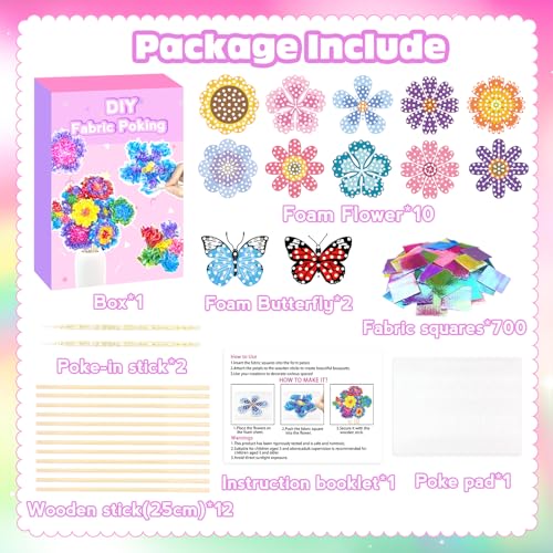 KIFHCMPR Poke in Fun Art Flower Bouquet Craft Kits for Kids,with 10 Flowers & 2 Butterflies,Arts and Crafts,Mess-Free Craft,DIY Art Activity Birthday Gifts Ideas for Girls & Boys Ages 4-10+ - style: Flower Bouquet
