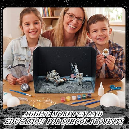 AmazingSpark 2 Set Moon Landing Themed Diorama Box and Lunar Surface Texture Decor, Moon Diorama Project Supplies Set, Cardboard Display Case Kit & Sticker with Double Sided Tapes for DIY Crafts - style: Moon Landing