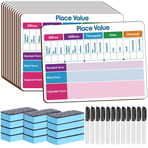 Qeeenar 12 Set Place Value Chart Dry Erase Whiteboard for Classroom Wall