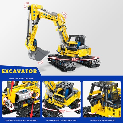 2-in-1 Excavator & Bulldozer Building Kit - 399 Pieces STEM Educational Construction Toys for Kids, Creative Birthday Gift Idea - color: Yellow