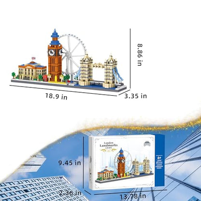 London Skyline Building Blocks Sets - 3110PCS Famous London Landmarks Architecture Toy Micro Mini Building Bricks Kit with London Eye,Big Ben,Westminster Palace,Tower Bridge for Adult, STEM Gift