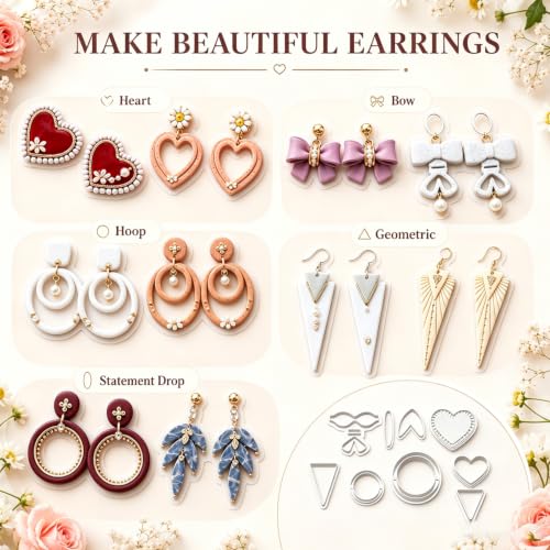 12Pcs Polymer Clay Earring Cutters, Bow Heart Circle Triangle Shapes - color: Handmade Mold