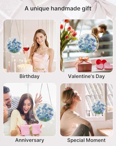Acrylic Jigsaw Puzzle Suncatcher - Blue Blooms - color: Blue Blooms, size: S-7.4in*7.4in