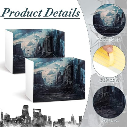 AmazingSpark 2 Set City Debris Diorama Box and Cracked Sticker Decor, City Ruins Diorama Project Supplies Set, Destroyed Building Scene Model Display Case with Double Sided Tapes for DIY Crafts - style: City Debris