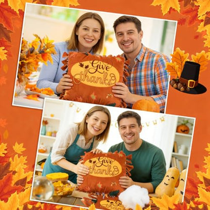 Chunful 6 Sets Thanksgiving Fall Tied Pillow Craft Kit DIY Give Thanks Pillow Craft Gifts with Fall Leaves for Autumn Harvest Thanksgiving Party Decor VBS Favors Giveaways - style: Thanksgiving