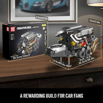 Mould King 10131 W16 Engine Building Blocks Sets, V8 Engine Model kit that Run, Build Your Own STEM Model Engine, 16-Cylinder Car Engine Building Engineering Toys(952+PCS) - style: 10131 Engine Model