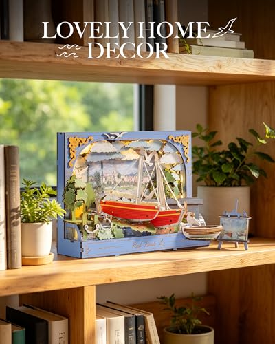 Rowood Red Boat 3D Puzzles for Adults,Wooden Claude Monet Painting Artwork Craft Kits for Adults,DIY Wall Art Building Set with LED,Home Decor Table Art Collection Gift on Christmas - style: Red Boats
