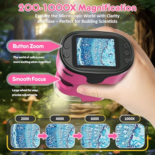 Kids Digital Microscope Science Gift: Complete STEM Toy Kit for Ages 4-12 - color: Pink
