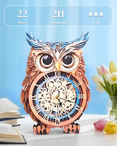 3D Puzzles for Adults, Owl Clock 3D DIY Model Kit Crafts