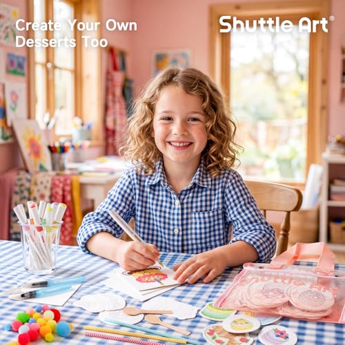 Shuttle Art 105 Pcs Magic Foam Texture Painting Kit Dessert Series: 24 Dessert Foam Pieces, Slime, Clay, Pastry Display Case, 12 Acrylic Paint Markers, Magical 3D Effect DIY Art for Kids Ages 3-12 - color: Dessert Series - 105 Pcs