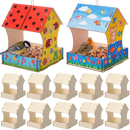 DoubleFill 12 Pack Wooden Bird Feeder Kits, DIY Bird House Kits, Build and Paint Craft for Adults, Unfinished Birdhouse Wood Craft for Educational Fun Art Outdoor Activities Gift