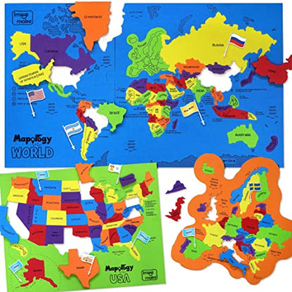 Imagimake Mapology USA & World Map Puzzle, Learn Countries, Flags, Capitals - style: USA & World Map