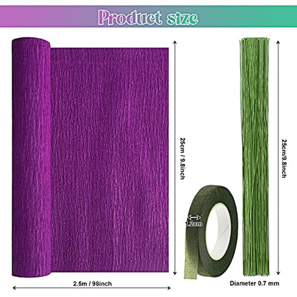 Gersoniel 57 Pcs Crepe Paper DIY Kit for Flower Making, Purple and Green - color: Purple and Green