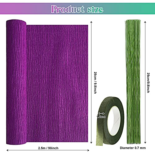 Gersoniel 57 Pcs Crepe Paper DIY Kit for Flower Making, Purple and Green - color: Purple and Green