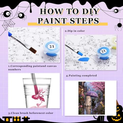 Halloween Paint by Numbers Kit for Adults,Ghost Adult Paint by Number 16x20 - color: Halloween Ghost Cat, size: 16*20inch