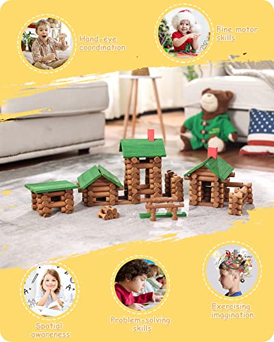 SainSmart Jr. 300 PCS Wooden Log Cabin Set Building House Toy for Toddlers, Classical STEM Construction Kit Compatible with Lincoln Logs for 3+ Kids - style: 300 PCS