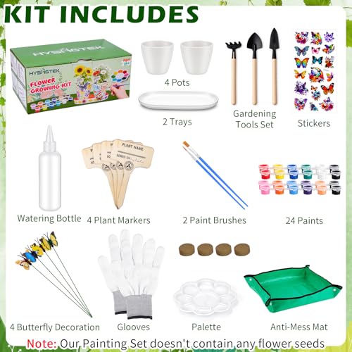 Hysagtek Paint & Plant Flower Growing Kit - Fun Gardening Set with 4 Pots, Art Craft Grow Garden Planting Set Birthday Easter Gift for Girls & Boys