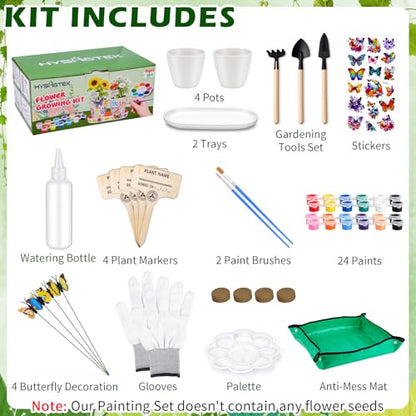 Hysagtek Paint & Plant Flower Growing Kit - Fun Gardening Set with 4 Pots, Art Craft Grow Garden Planting Set Birthday Easter Gift for Girls & Boys