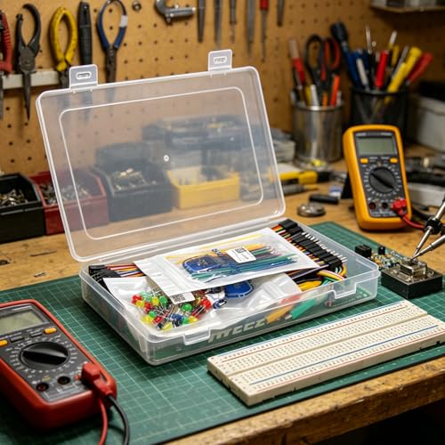 329Pcs Electronics Component Fun Kit - Jumper Wire - Precision Potentiometer - LED - Pin Headers - Alligator Clips -Tweezers 830 tie-Points Breadboard Compatible with STM32 Raspberry Pi Arduino