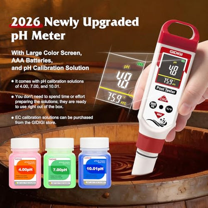 Digital Chlorine Tester for Pool, pH Test kit & Salinity ORP Meter - color: Red