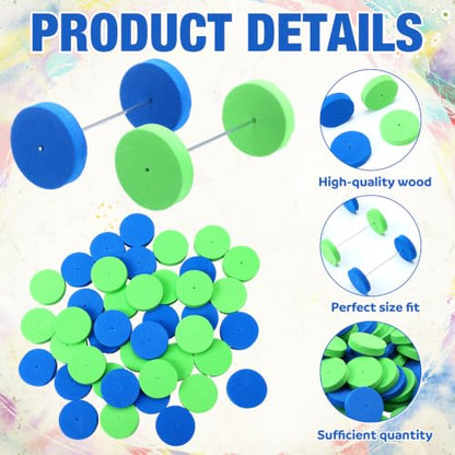 Blueweenly 100 Pcs Foam Wheels Set with 50 Metal Rods DIY Toy Wheel Model