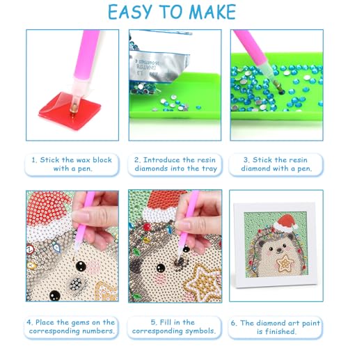 Libfx Diamond Art Kits for Kids with Frame Diamond Art for Girls Boys Beginners Arts and Crafts Birthday Gifts (Christmas Hedgehog) - color: Christmas Hedgehog