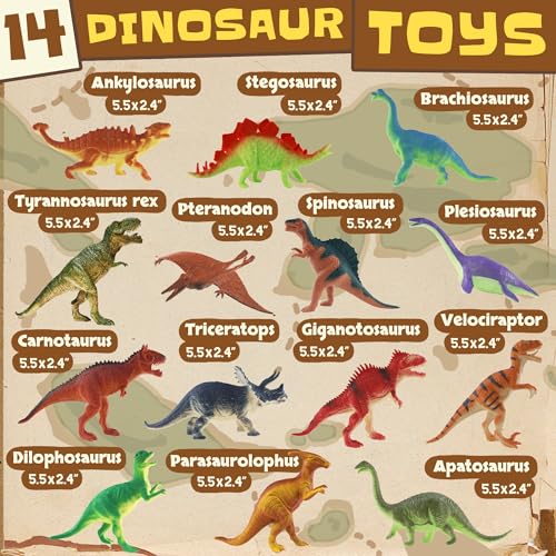 Zippytots Dinosaur Toys for Kids 3-5-7-14 Realistic Plastic Dinosaur Figures with Metal Storage Box & Learning Booklet - Educational Dino Figure Toys for Boys Girls Toddlers - style: 14pc-Medium-MetalBox
