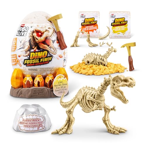 Robo Alive Fossil Find Amber Adventure (T-REX) by ZURU, Surprise Unboxing and Dinosaur Toy for Boys - color: T-rex