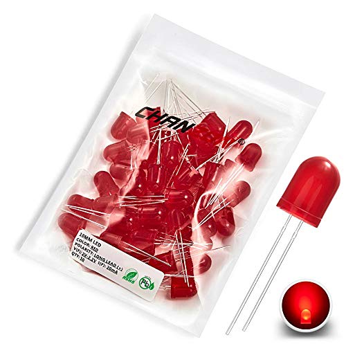 CHANZON 50 pcs 10mm Red Diffused LED Diode Lights (DC 2V 20mA) - color: F) Red-red (50pcs)