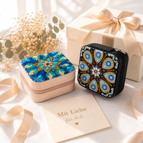 2 PC Diamond Art Jewelry Boxes for Adults Craft Kits Women Bedazzling Kit - color: Mandala Square