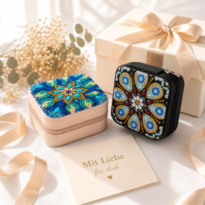 2 PC Diamond Art Jewelry Boxes for Adults Craft Kits Women Bedazzling Kit - color: Mandala Square