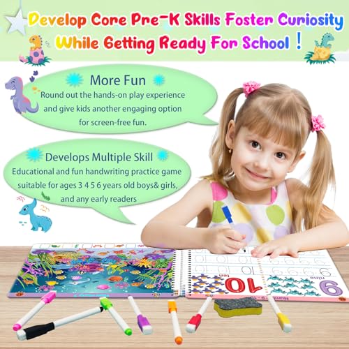 ALIANFLY Preschool Learning Activities Educational Workbook - Toddler Prek Montessori Handwriting Practice Activity Tracing Toys Busy Book for Kids, Autism Learning Materials and ABC Learning Book - color: Green - Dinosaurs