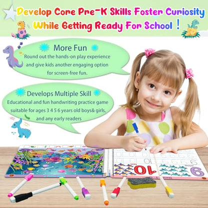 ALIANFLY Preschool Learning Activities Educational Workbook - Toddler Prek Montessori Handwriting Practice Activity Tracing Toys Busy Book for Kids, Autism Learning Materials and ABC Learning Book - color: Green - Dinosaurs