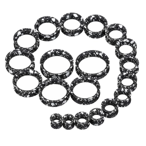 Oyaface 20 PCS Piercing Tunnel Set Soft/Hard Silicone Flesh Ear Plugs 2g-25mm Flexible Ear Stretching Gauge Expander - color: Black&Silver(thin)