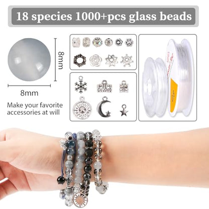 Tunmiok Glass Beads for Bracelets Making Kit, Jewelry Making Supplies with Charms, Crystal String, Spacer Beads, DIY Bracelet Necklace Craft Kit for Adults (Black) - color: Black
