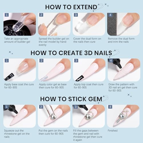 Solid Builder Gel for Nails 3D Nail Sculpture Gel and Nail Rhinestone Glue - color: Clear Clear Clear