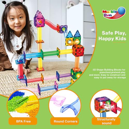 PicassoTiles 120 PCS Magnetic Tile Marble Run STEM Construction Set Ages 3+ - color: 120 Piece Marble Run